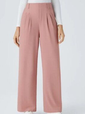 Halara Flex Tan High Waisted Wide Leg Micro Waffle Work Pocket Pants PINK LARGE